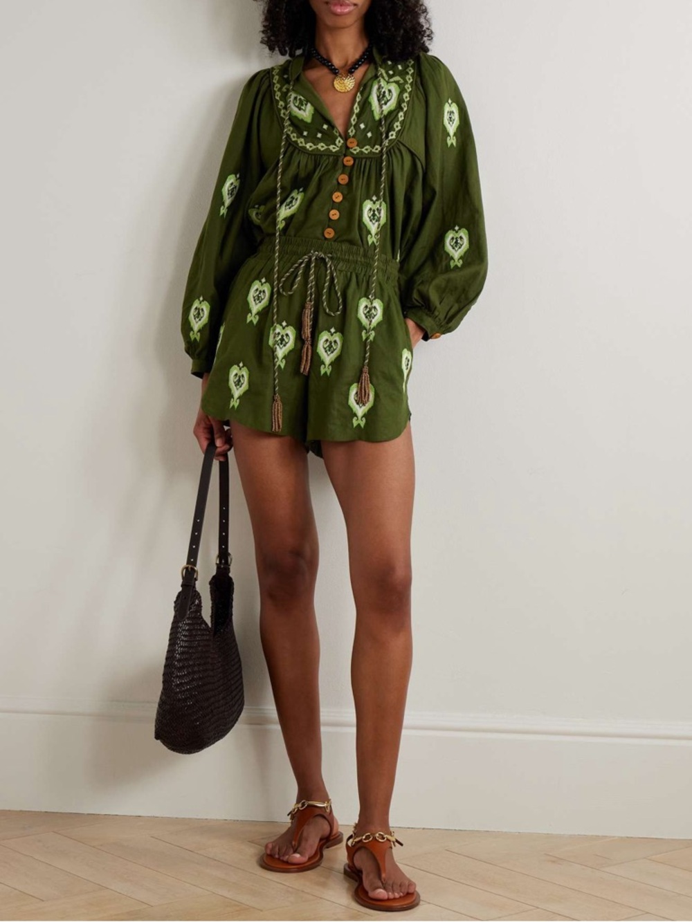 FARM Rio Embroidered Green Heart Tapestry Linen-Blend Shorts Size XXS NWT - Picture 6 of 15